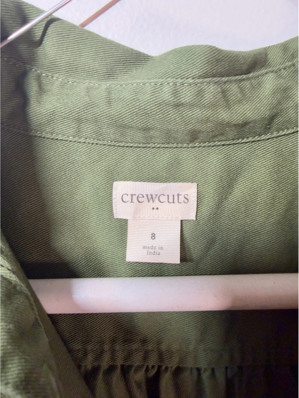 Girls olive green crewcuts utility shirt dress. Size 8